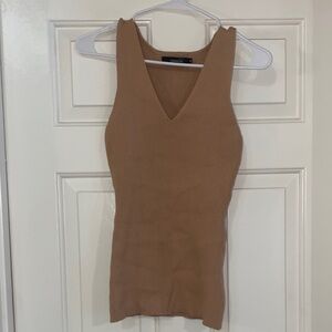 Tan Sleeveless V-Neck Top